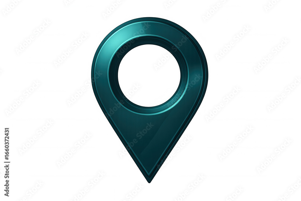 Poster teal metallic map pointer indicating location, isolated on transparent background, ideal for travel 