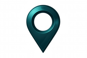 Teal metallic map pointer indicating location, isolated on transparent background, ideal for travel and navigation designs