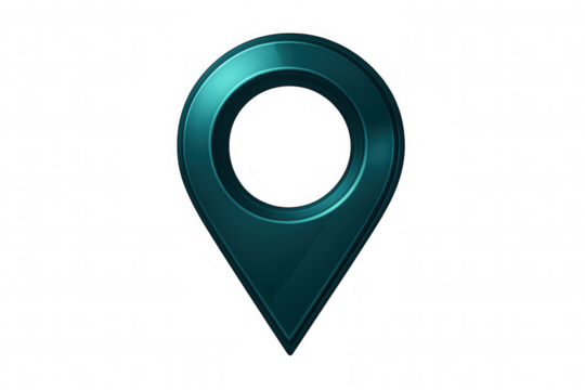 Teal metallic map pointer indicating location, isolated on transparent background, ideal for travel and navigation designs