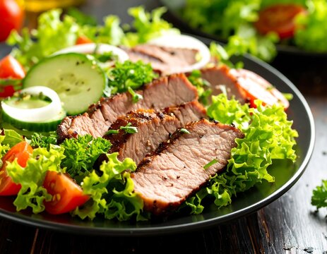 Grilled steak salad with fresh vegetables