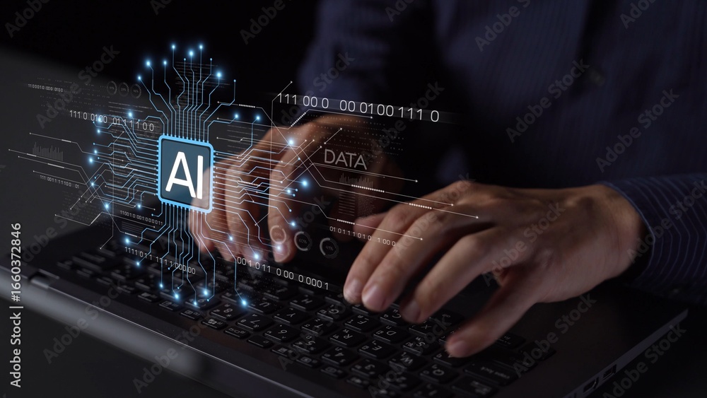 Poster ai assistant brain processor with llm technology, big data, machine learning, generative ai for busi