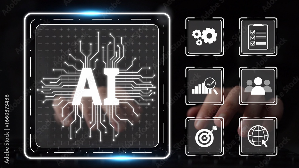 Poster ai assistant brain processor with llm technology, big data, machine learning, generative ai for busi
