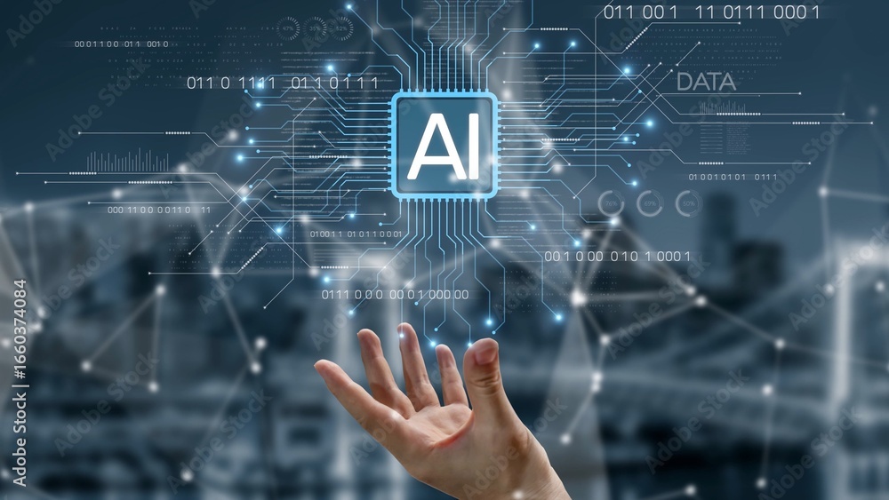 Poster ai assistant brain processor with llm technology, big data, machine learning, generative ai for busi