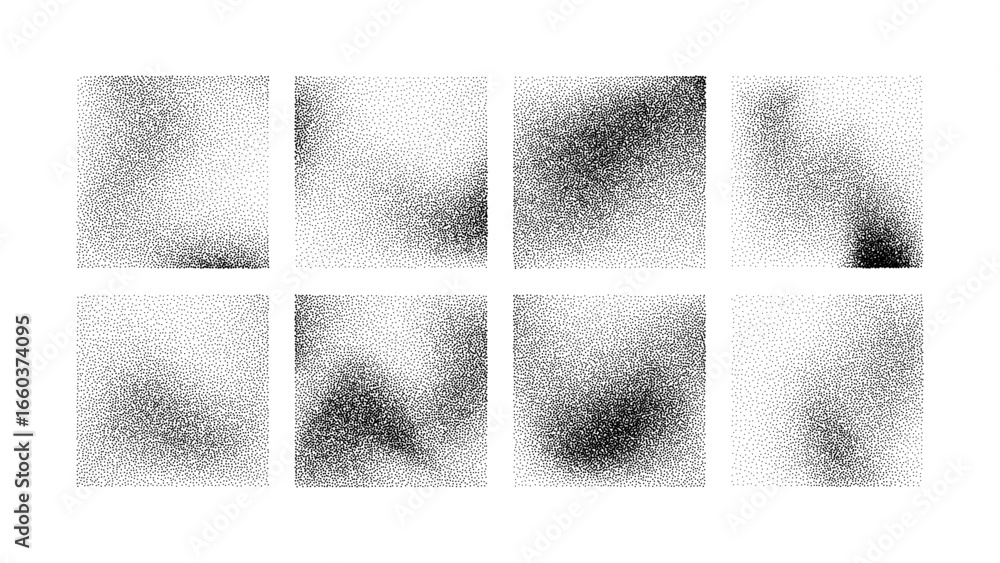 Poster eight noise grain texture effects illustrated as dark dots that increase in density, creating abstra