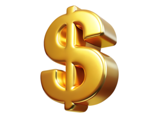 3d illustration of golden dollar sign isolated on transparent background, representing currency, money, cash, finance, business, economy, wealth, payment, transaction, banking, investment, trading, co