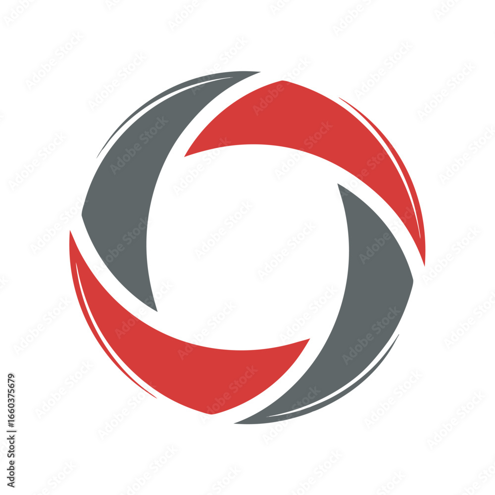 Poster abstract circular swirl with red and gray segments on white background circle