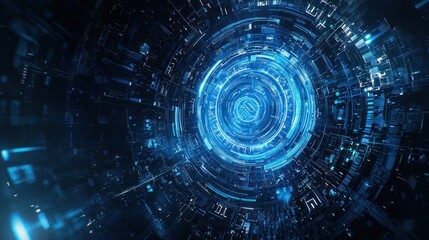 Obraz premium Abstract blue futuristic digital tunnel