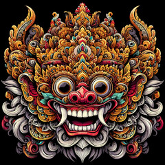 Naklejka premium Intricate Balinese mask art, vibrant cultural symbol