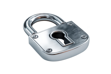 Shiny silver padlock isolated on black background, ready for security