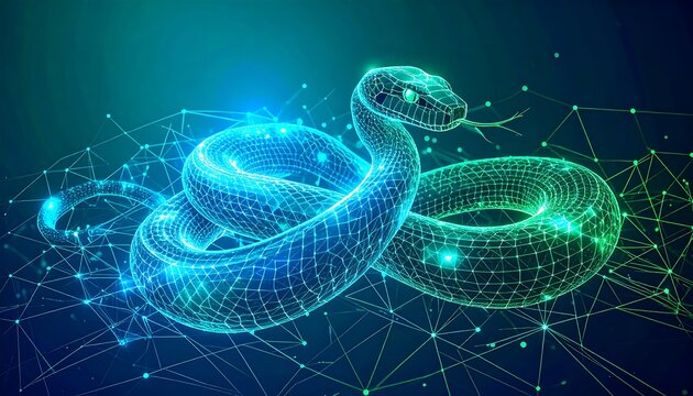 Lowpoly snake with digital art, and blue.