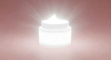 Glowing cream jar on a pink background