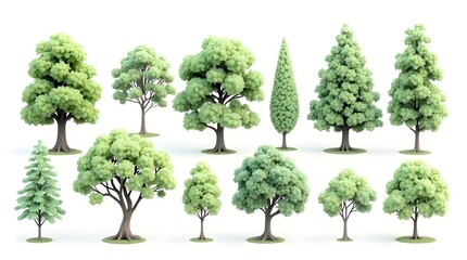 3D Beautiful Trees Isolated on white background.

