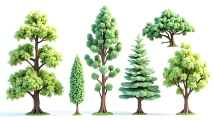 3D Beautiful Trees Isolated on white background.

