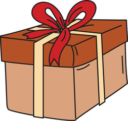 Gift Box with Ribbon Cartoon in Cute Kawaii Hand-Drawn Doodle Style for Kids, Fun Clipart for Creative Projects and Learning Materials