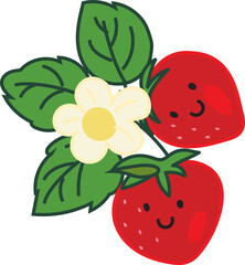 Strawberries Cartoon in Cute Kawaii Hand-Drawn Doodle Style for Kids, Fun Clipart for Creative Projects and Learning Materials