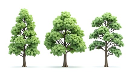 3D Beautiful Trees Isolated on white background.

