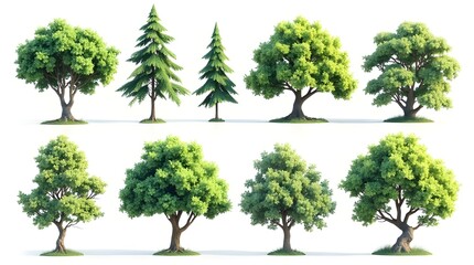 3D Beautiful Trees Isolated on white background.

