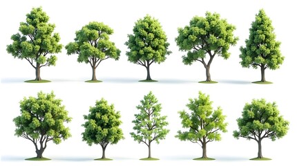 3D Beautiful Trees Isolated on white background.

