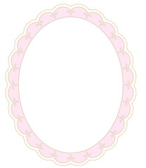 Oval scallop frame in coquette style isolated. Cute round vintage lace border.	