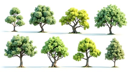 3D Beautiful Trees Isolated on white background.


