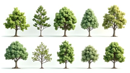 3D Beautiful Trees Isolated on white background.

