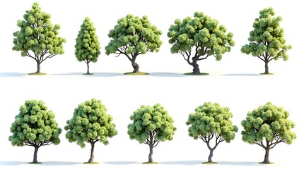 3D Beautiful Trees Isolated on white background.


