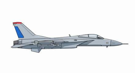 Military Fighter Jet Combat Aircraft Side View Illustration.