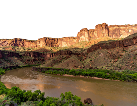 canyon river cutting through plateau with cliffs