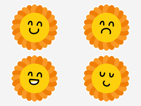 Cute Sun Character Emoticons Set