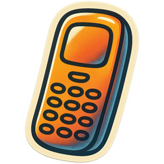 A cartoonish orange cell phone with a blue background