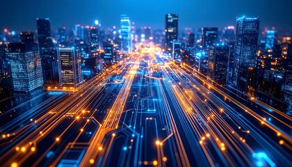 Obraz premium Smart City Night Lightscape.