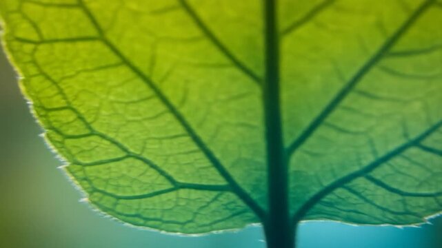 Translucent green leaf veins macro nature botanical study