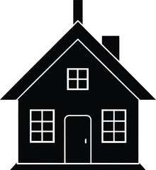 Black house silhouette with windows and chimney icon design