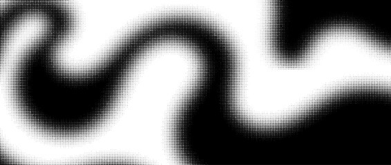 Black halftone dots forming a zigzag wave pattern on a white background. Modern and minimal design. Abstract Halftone Wave Background in Black and White. Vector graphic 