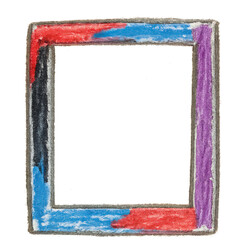 A frame made of colored pencils with a blue and red border
