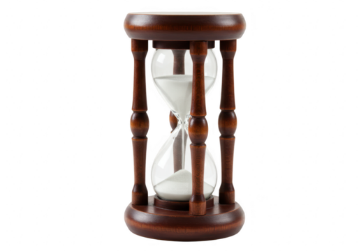 Vintage wooden hourglass isolated on transparent background