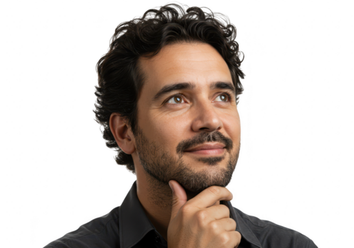 Man with hand on chin thinking isolated on transparent background