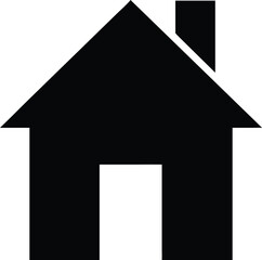 Solid black house silhouette with chimney and roof symbol