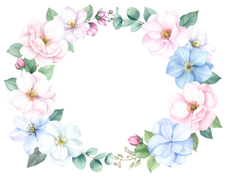 Floral Frame Elegance A Blossoming Border on Transparent Background - PNG