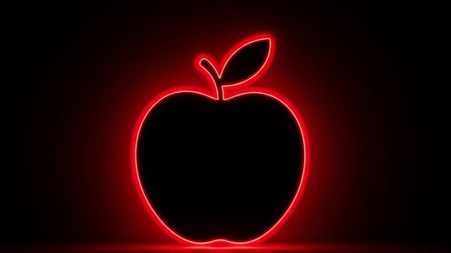 A glowing neon apple silhouette against a dark background.