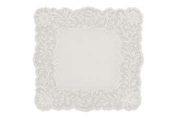 White lace handkerchief with floral embroidery on transparent background