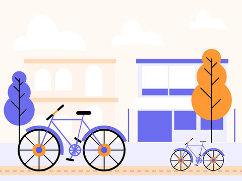 Urban Bicycle Street Scene flat design Illustration