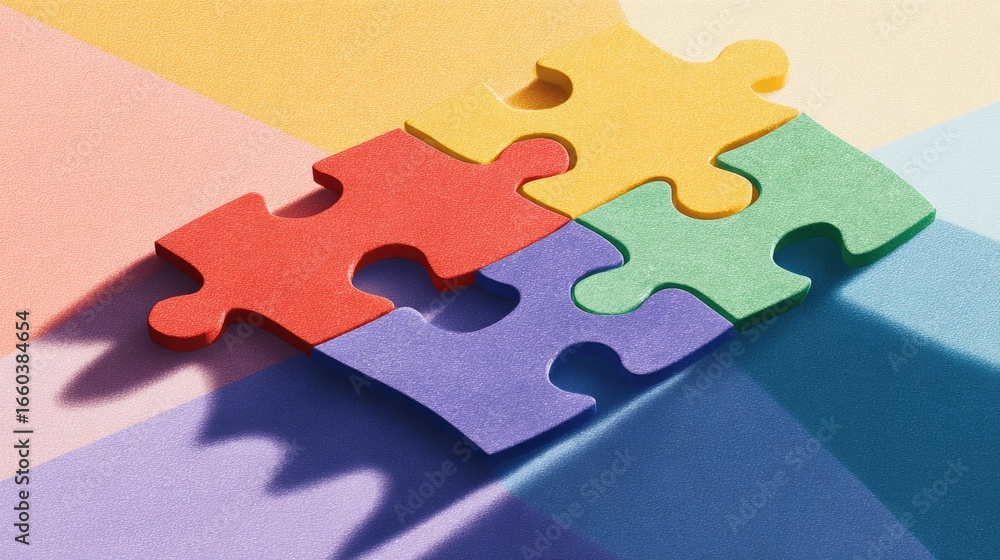 Poster conceptual art of personalized learning visualized through colorful puzzle pieces
