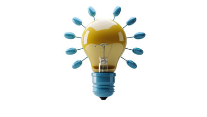 light bulb with yellow Bright yellow light bulb on white background symbolizing creativity and innovation