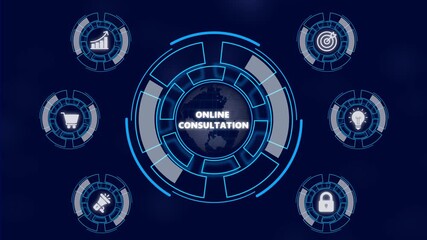 ONLINE CONSULTATION Personal data protection regulation cyber security. Business network concept. a futuristic holographic advanced HUD circle platform Business, network background concept - Powered by Adobe