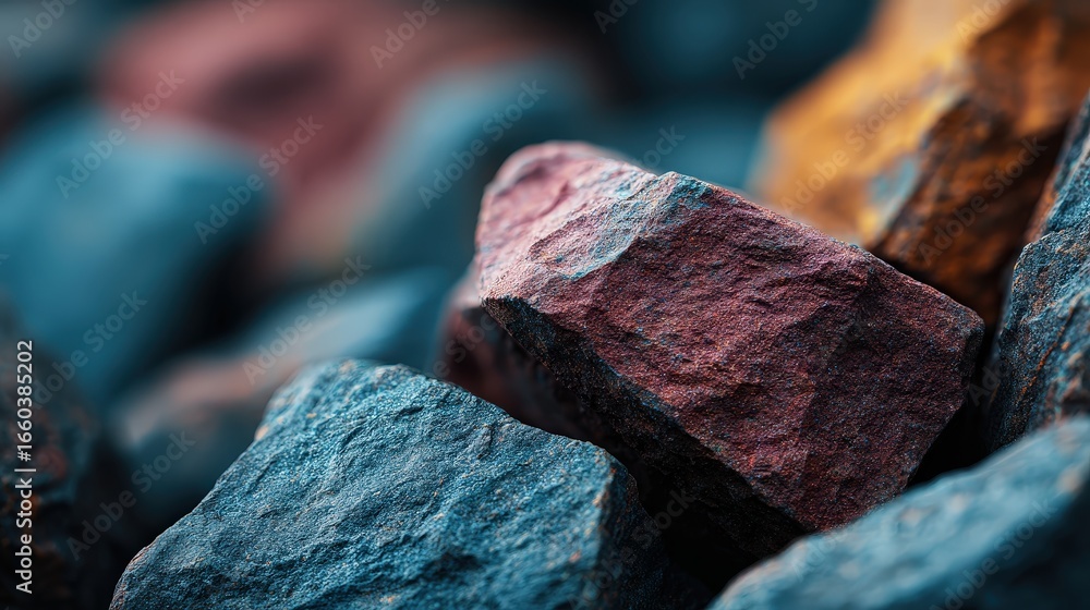 Poster close-up of distinct raw ore with unique color gradients and textures on earth surface
