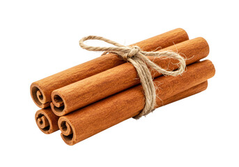 Cinnamon sticks tied with twine isolated on transparent background