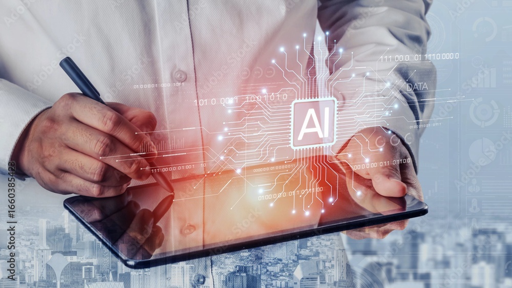 Poster ai assistant brain processor with llm technology, big data, machine learning, generative ai for busi
