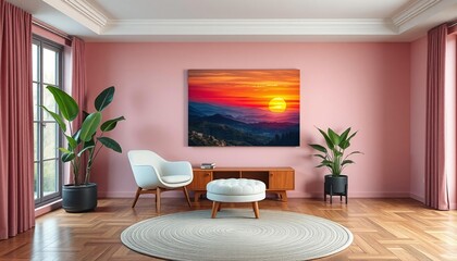 modern living room with fireplace in the white background.