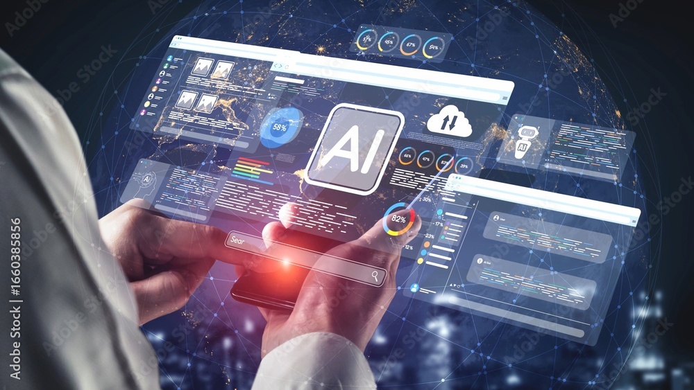 Poster ai assistant brain processor with llm technology, big data, machine learning, generative ai for busi